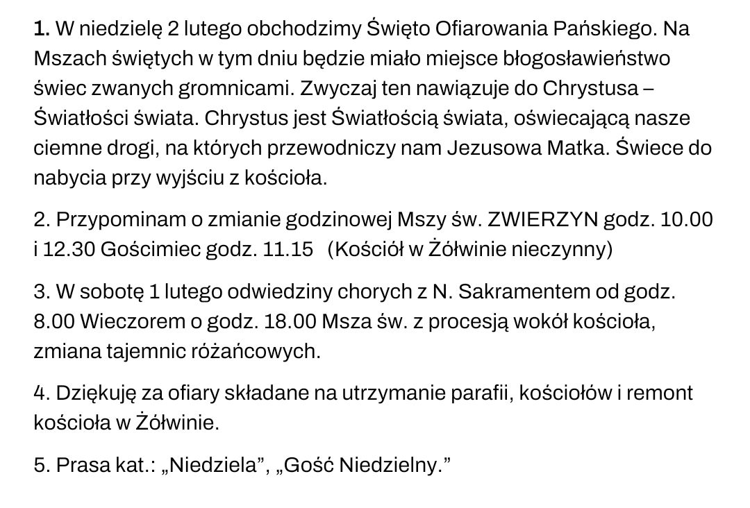 Ogłoszenia 26 01 25 r.